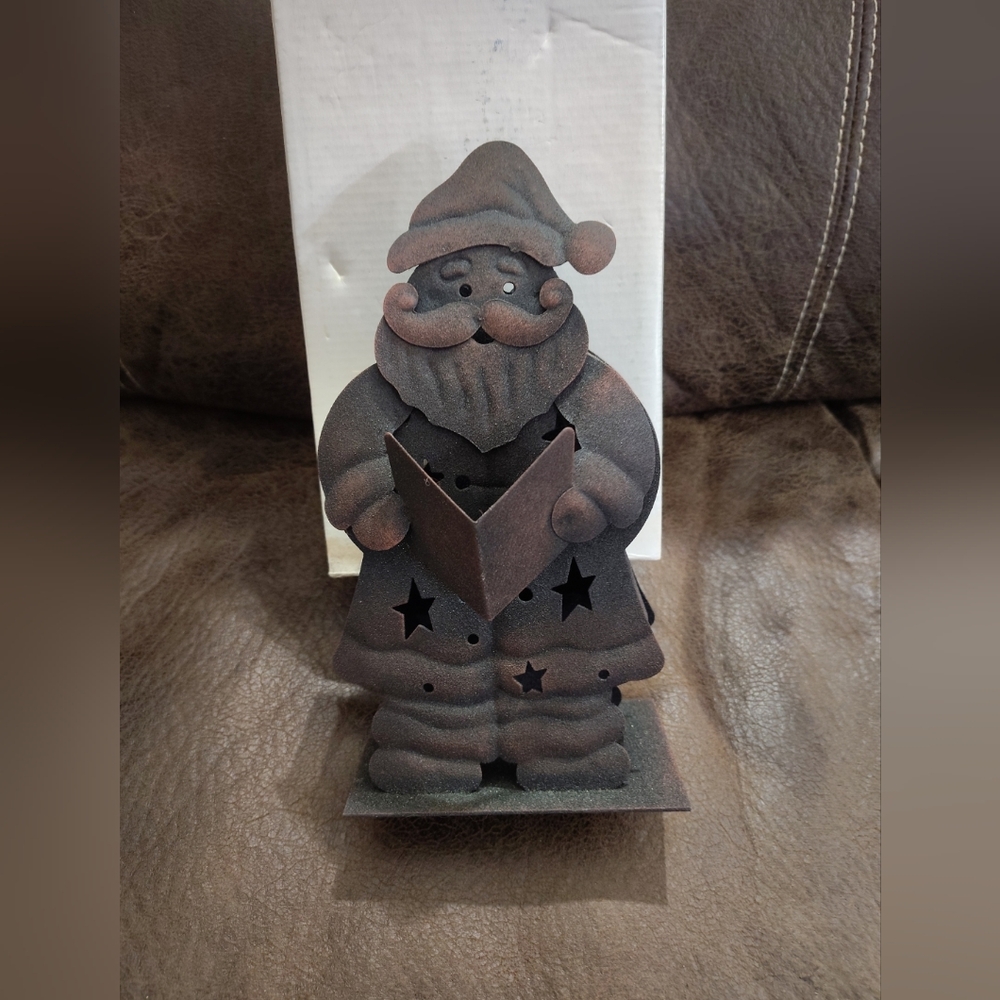 *VTG* Rustic Metal Art Santa Claus Tea Light Candle Holder